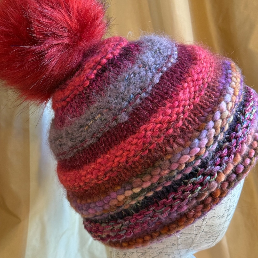 Colorful Knit Winter Hat with Pom Pom